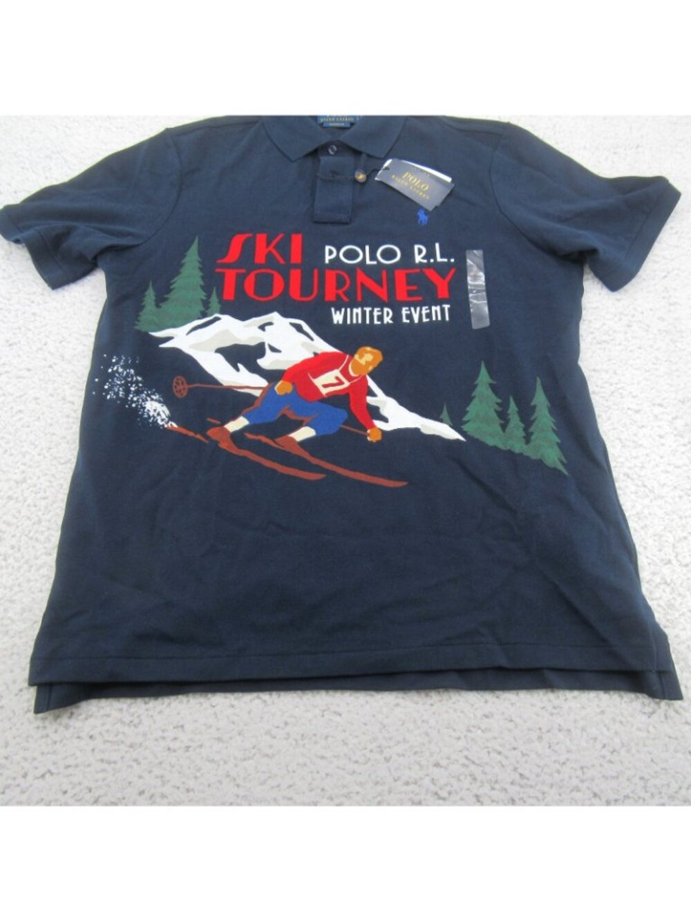 Polo Ralph Lauren Ski Tourney Winter Event Polo Shirt Men's Size Large Navy NEW - Picture 6 of 13